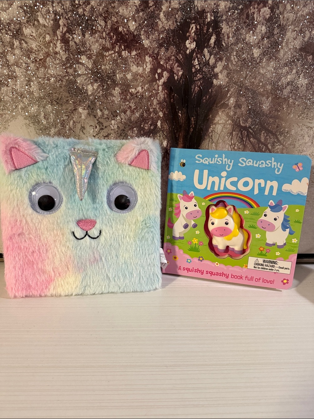 Unicorn book bundle. Card board books one has furry  exterior.